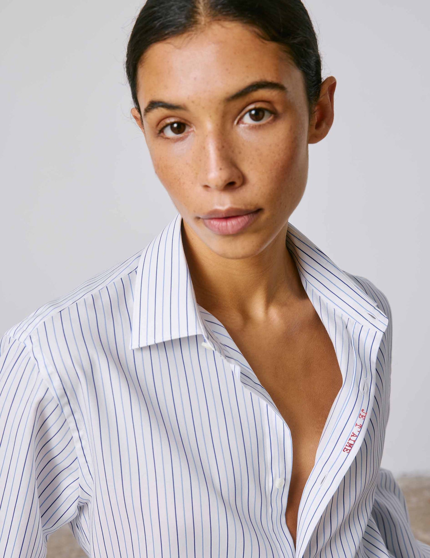 Chemise mixte "Je t'aime" bleue - Façonné - Col Figaret#2