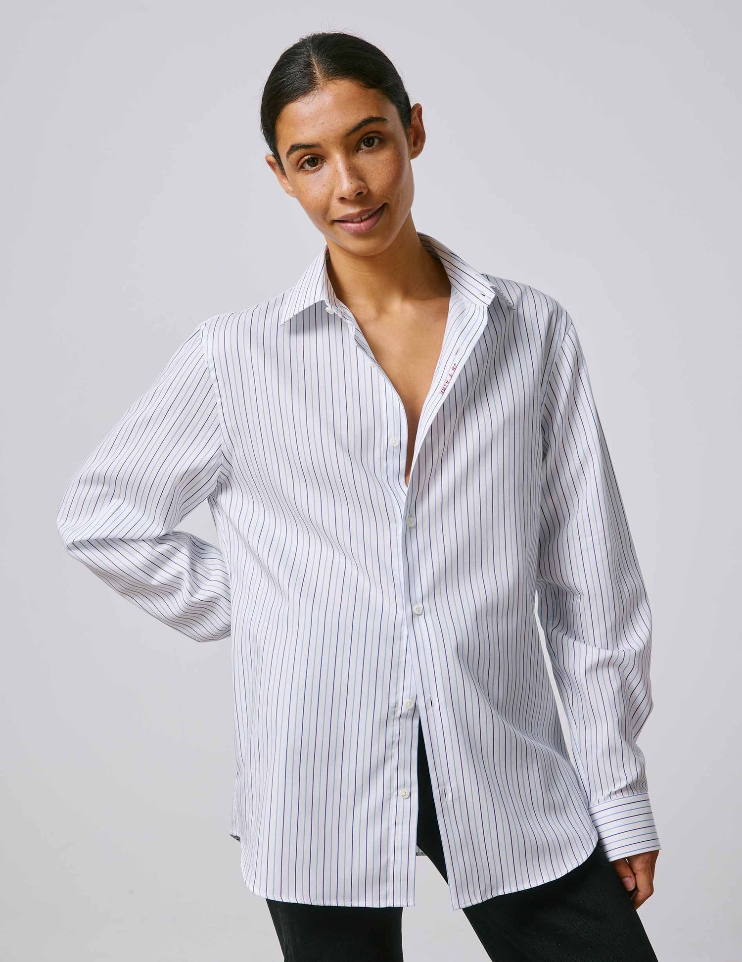 Chemise mixte "Je t'aime" bleue - Façonné - Col Figaret#5