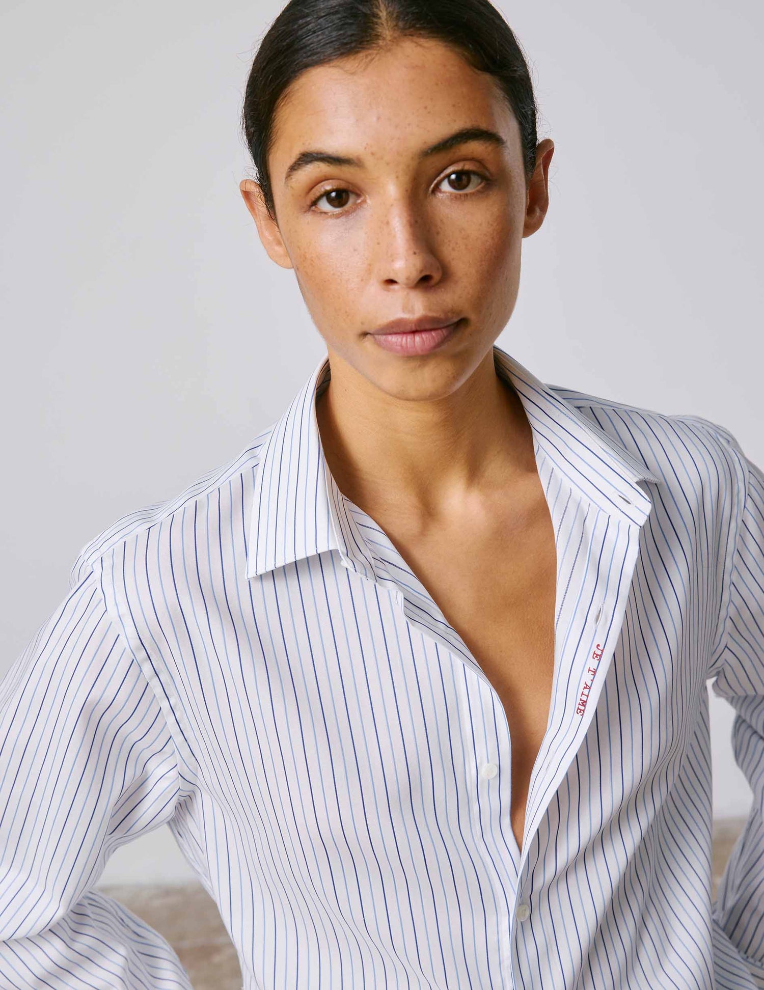 Chemise mixte "Je t'aime" bleue - Façonné - Col Figaret#7