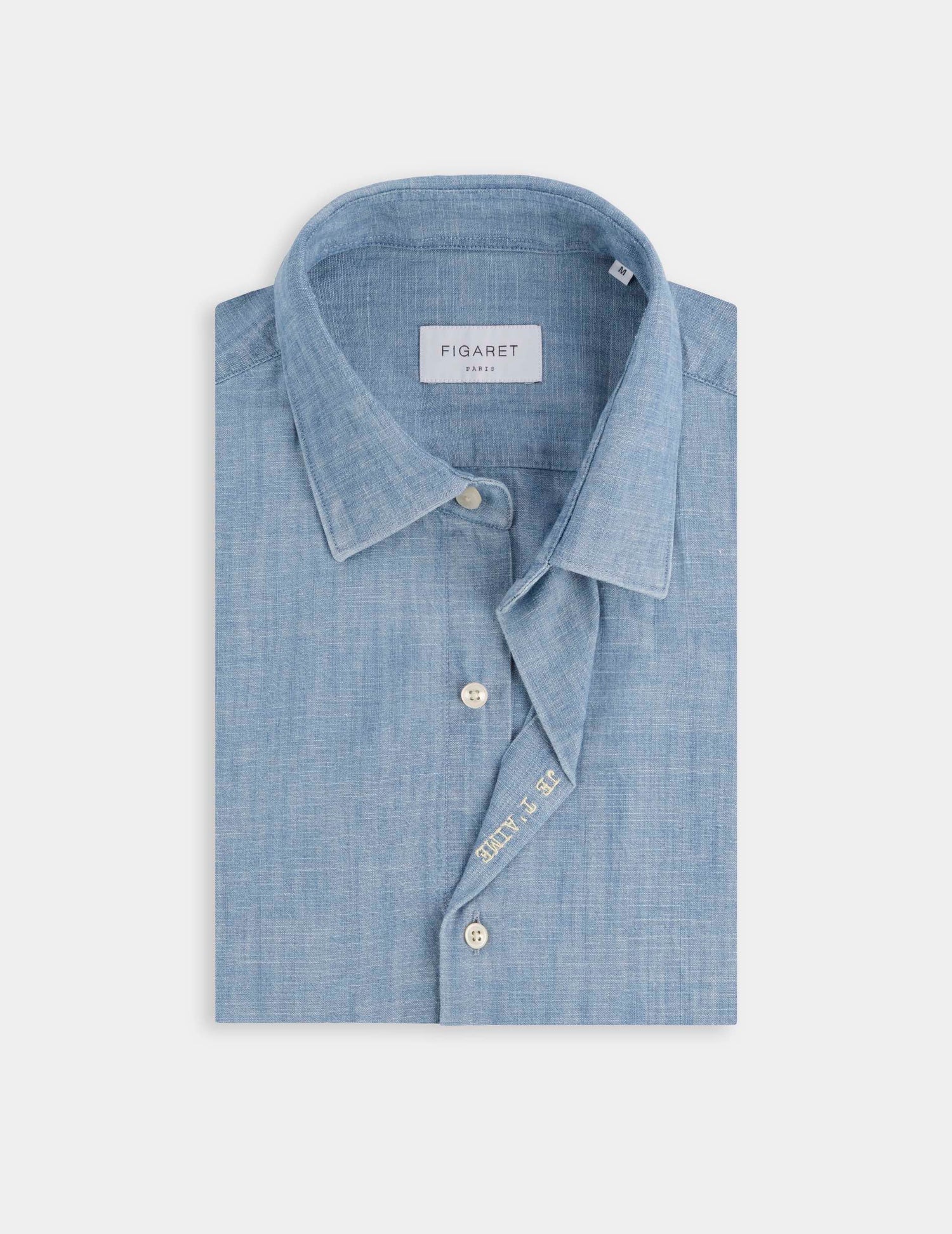 Chemise mixte "Je t'aime" bleue - Chambray - Col Figaret#12