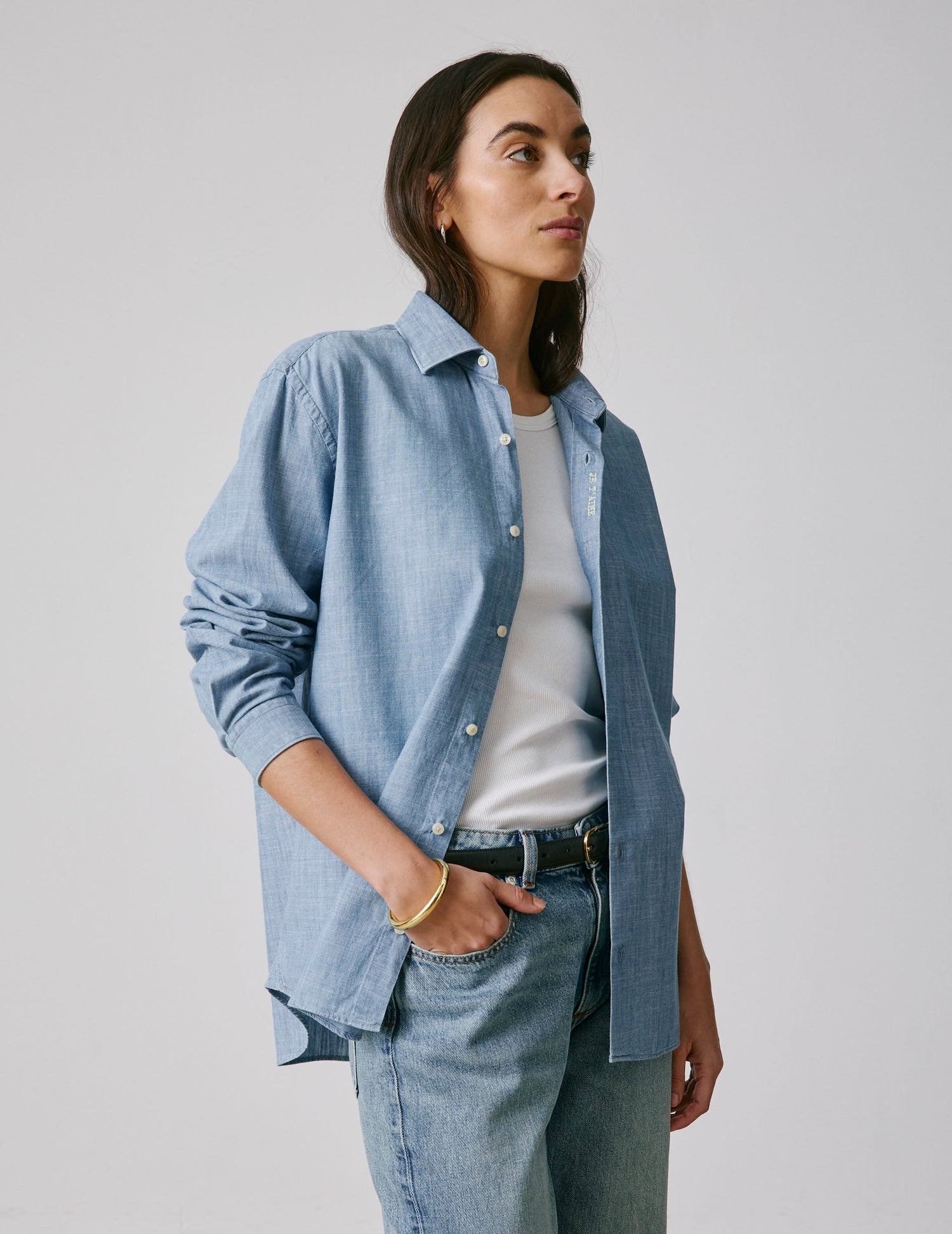 Chemise mixte "Je t'aime" bleue - Chambray - Col Figaret#6