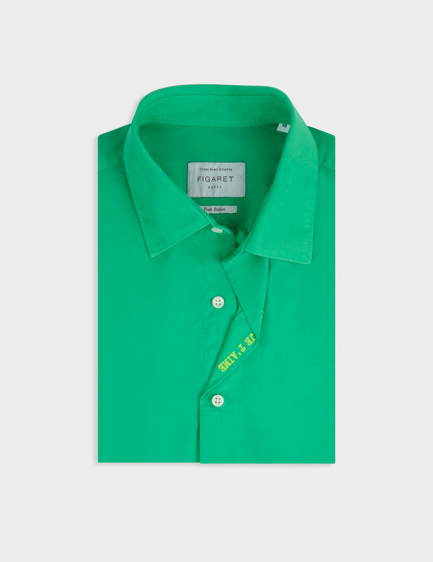 "Je t'aime" unisex green shirt - Poplin - Figaret Collar#8