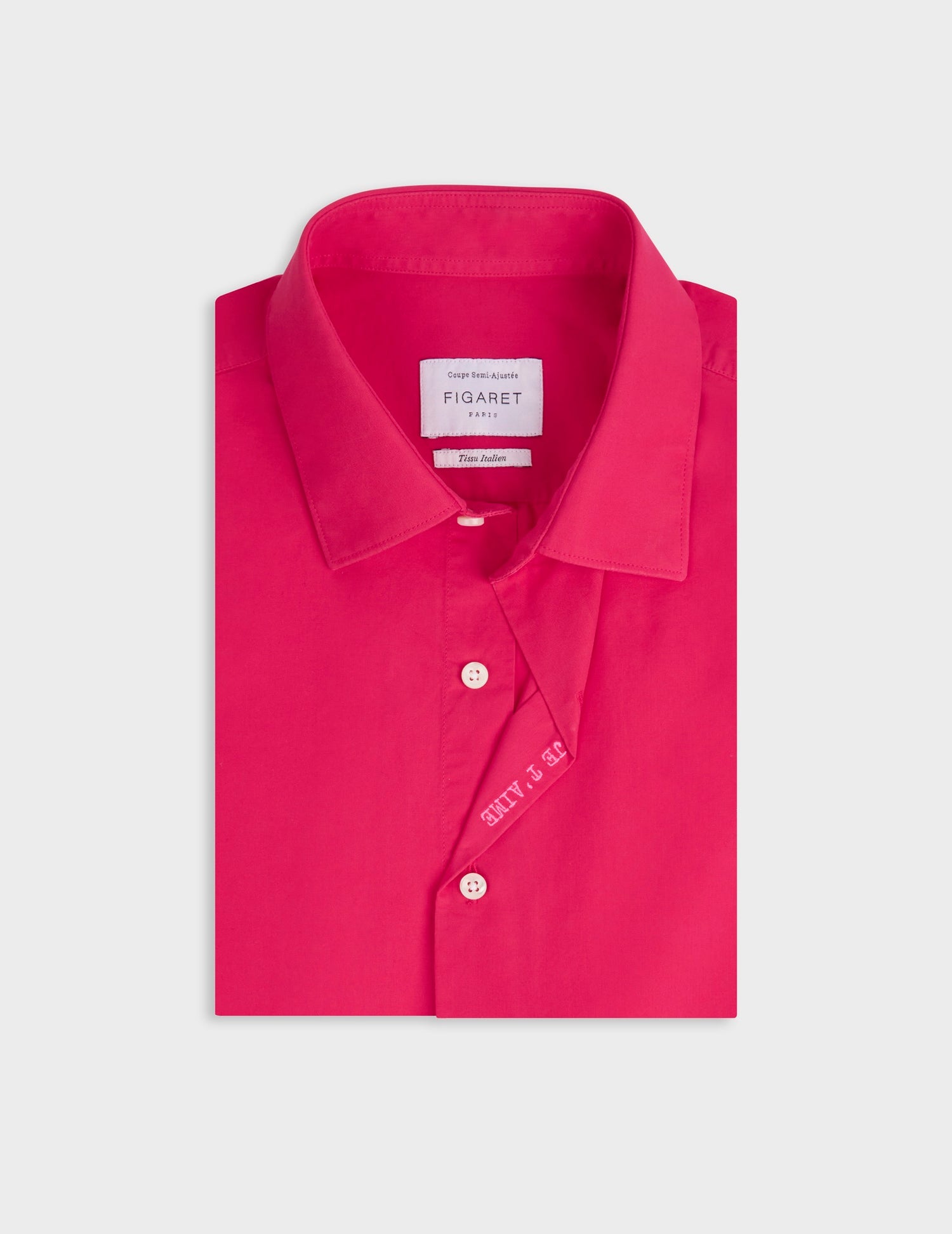 Unisex fuchsia "Je t'aime" shirt - Poplin - Figaret Collar#7