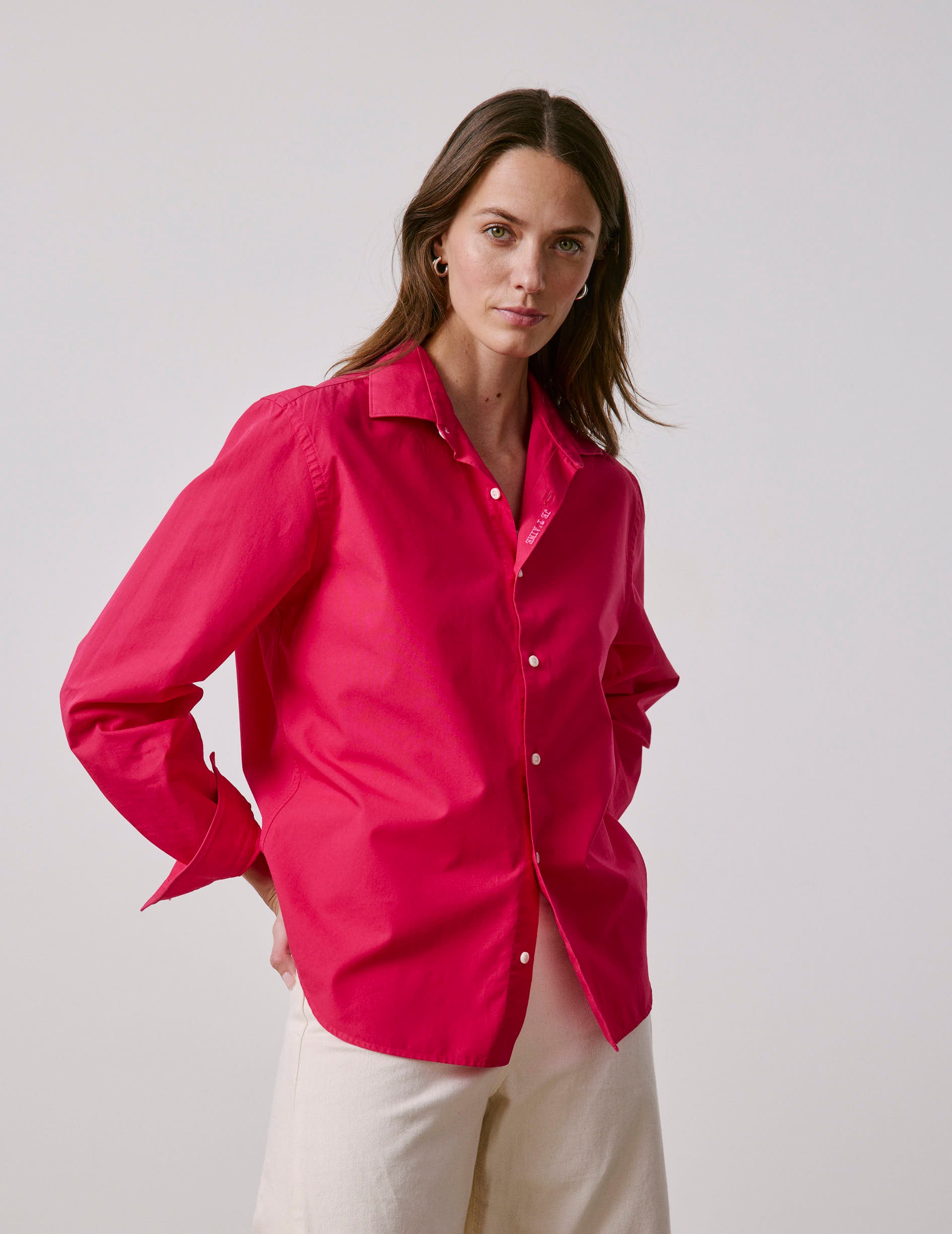 Unisex fuchsia "Je t'aime" shirt - Poplin - Figaret Collar