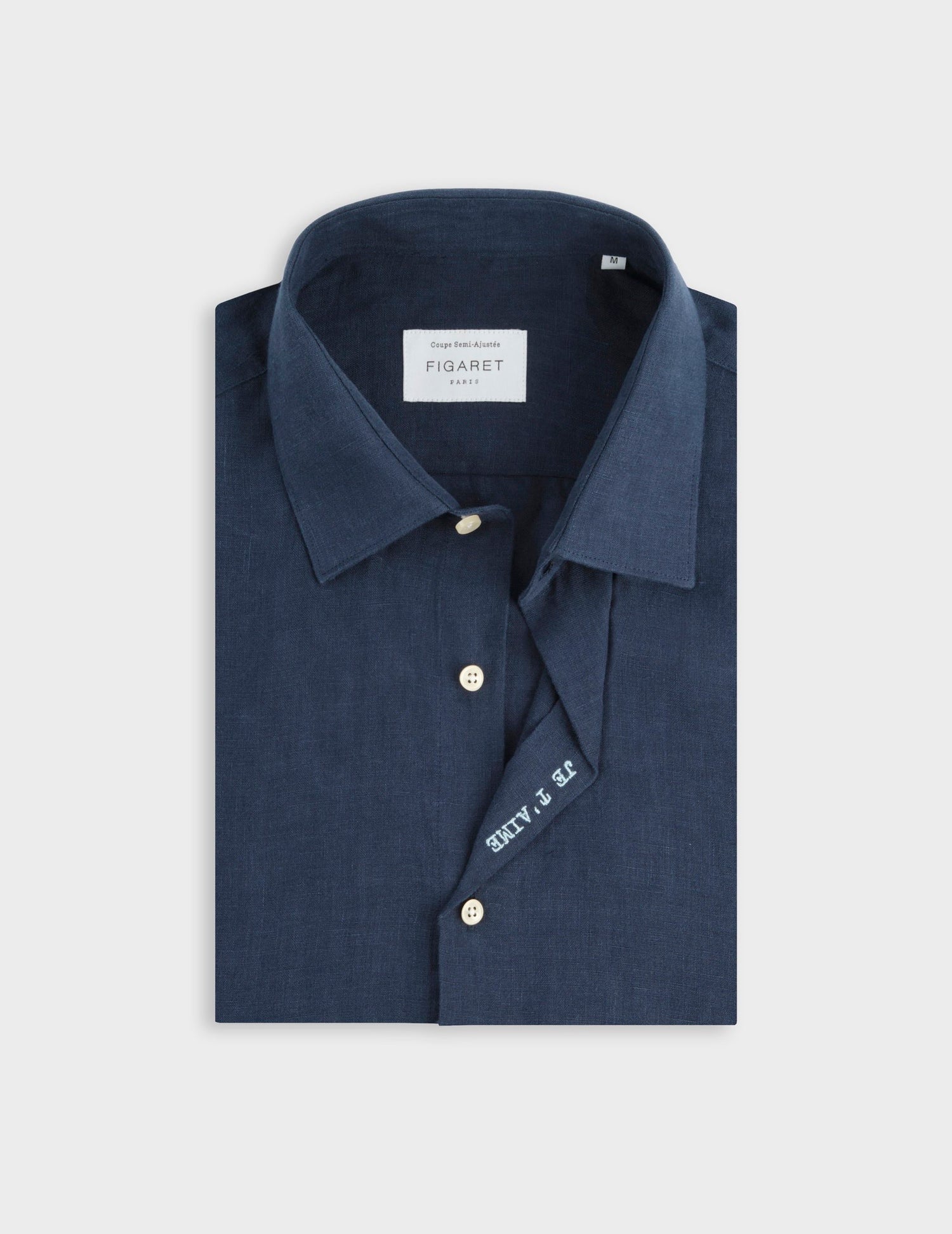 Chemise mixte "Je t'aime" en lin bleu marine - Lin - Col Figaret#10