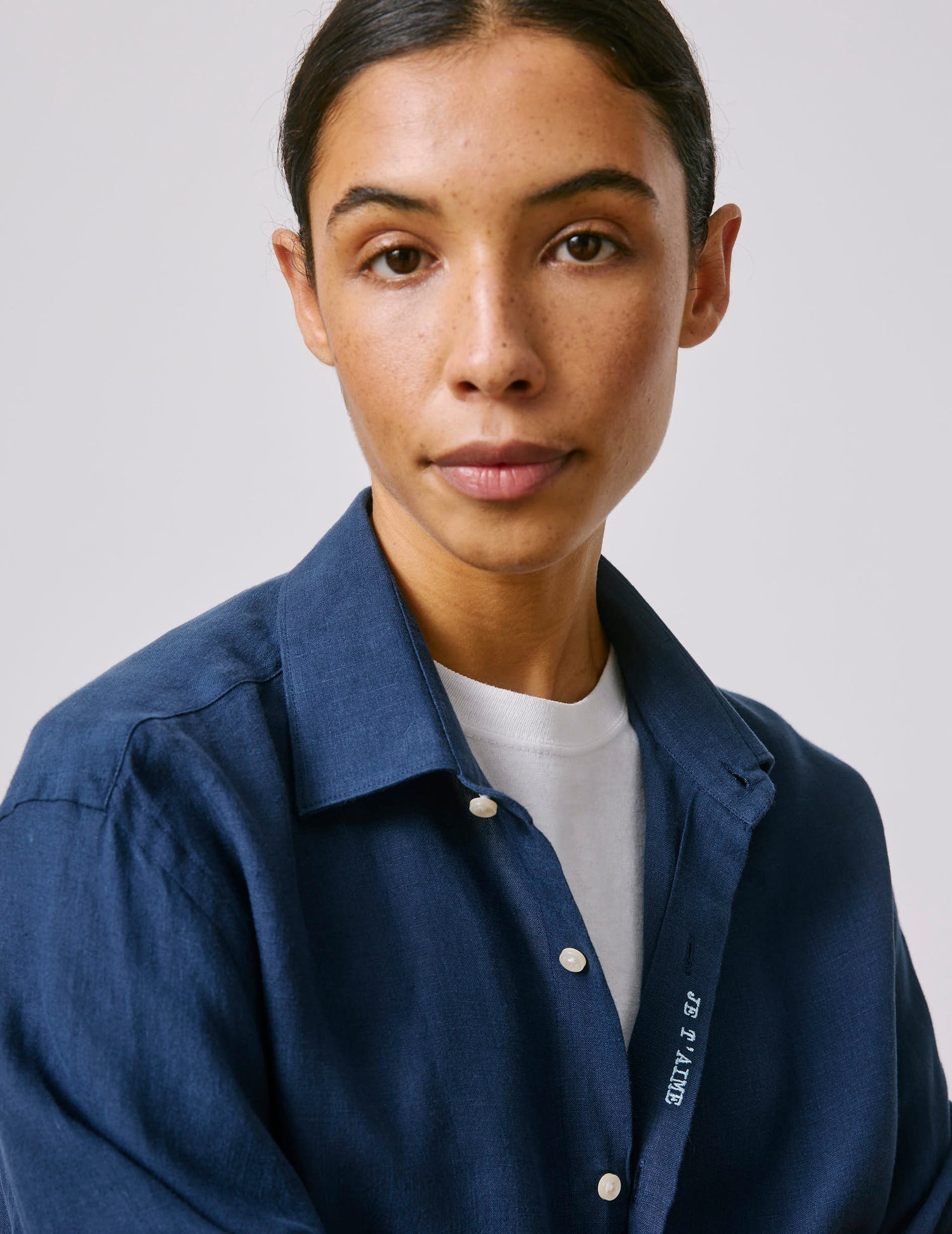 Chemise mixte "Je t'aime" en lin bleu marine - Lin - Col Figaret#2