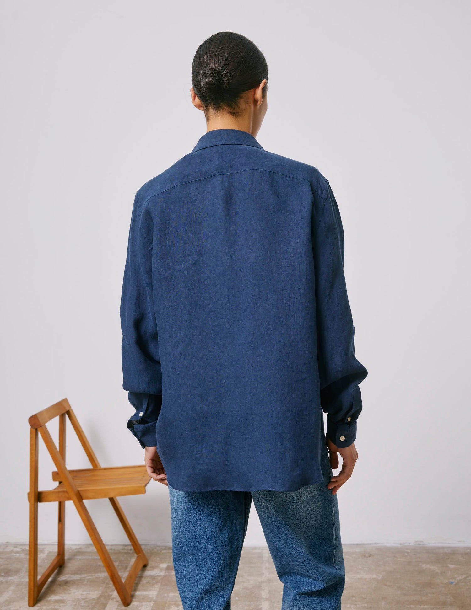 Chemise mixte "Je t'aime" en lin bleu marine - Lin - Col Figaret#7