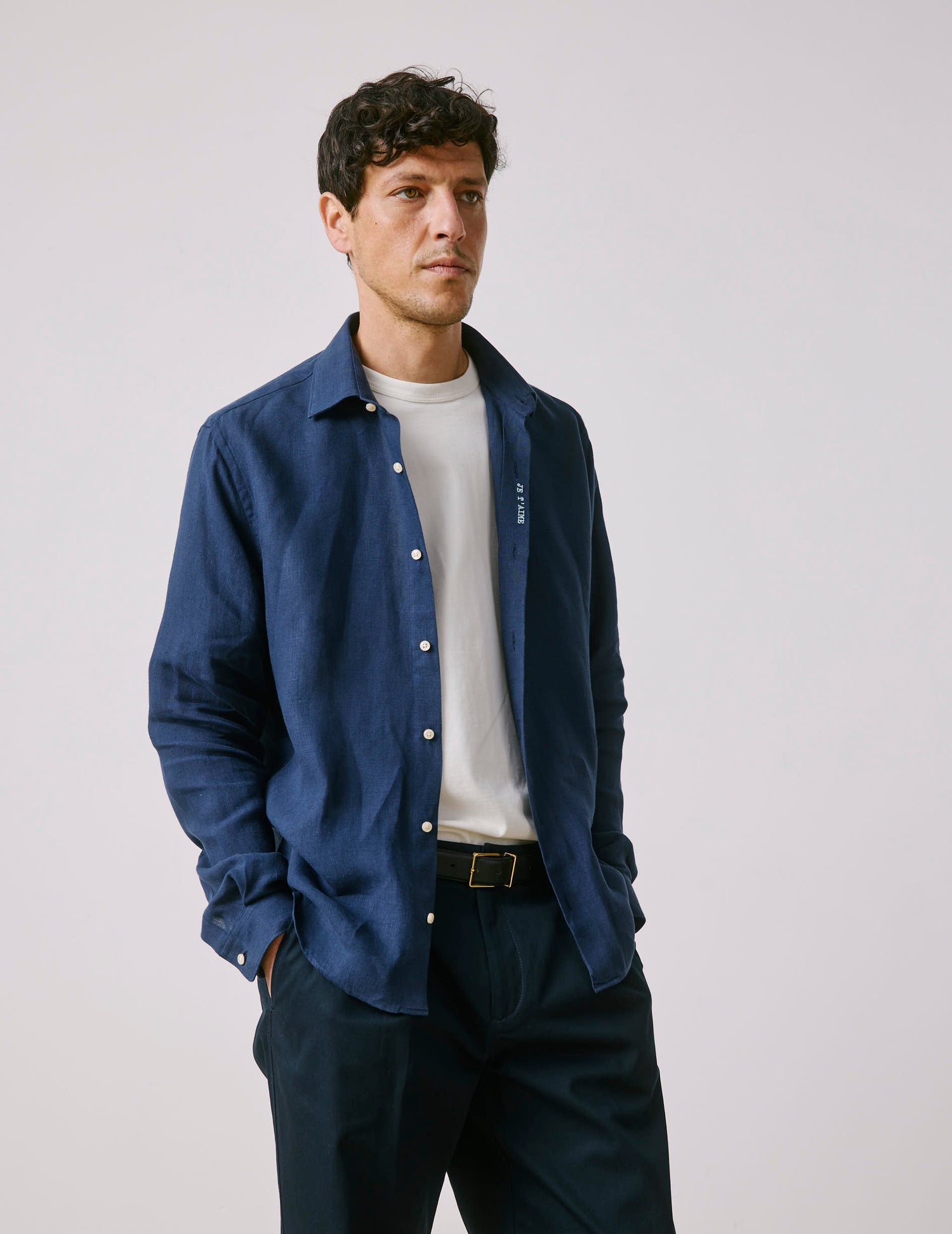 Chemise mixte "Je t'aime" en lin bleu marine - Lin - Col Figaret#4