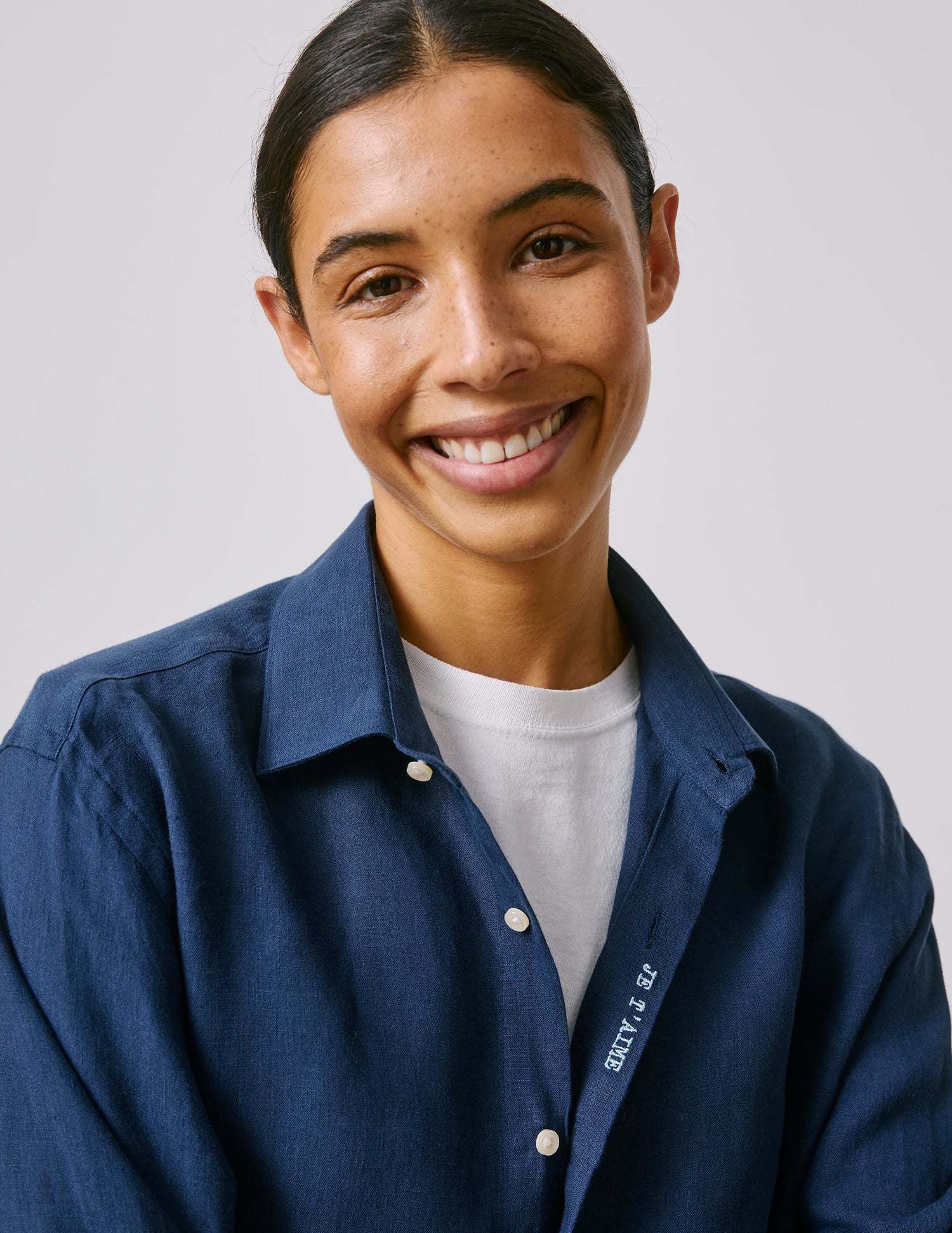 Chemise mixte "Je t'aime" en lin bleu marine - Lin - Col Figaret#9