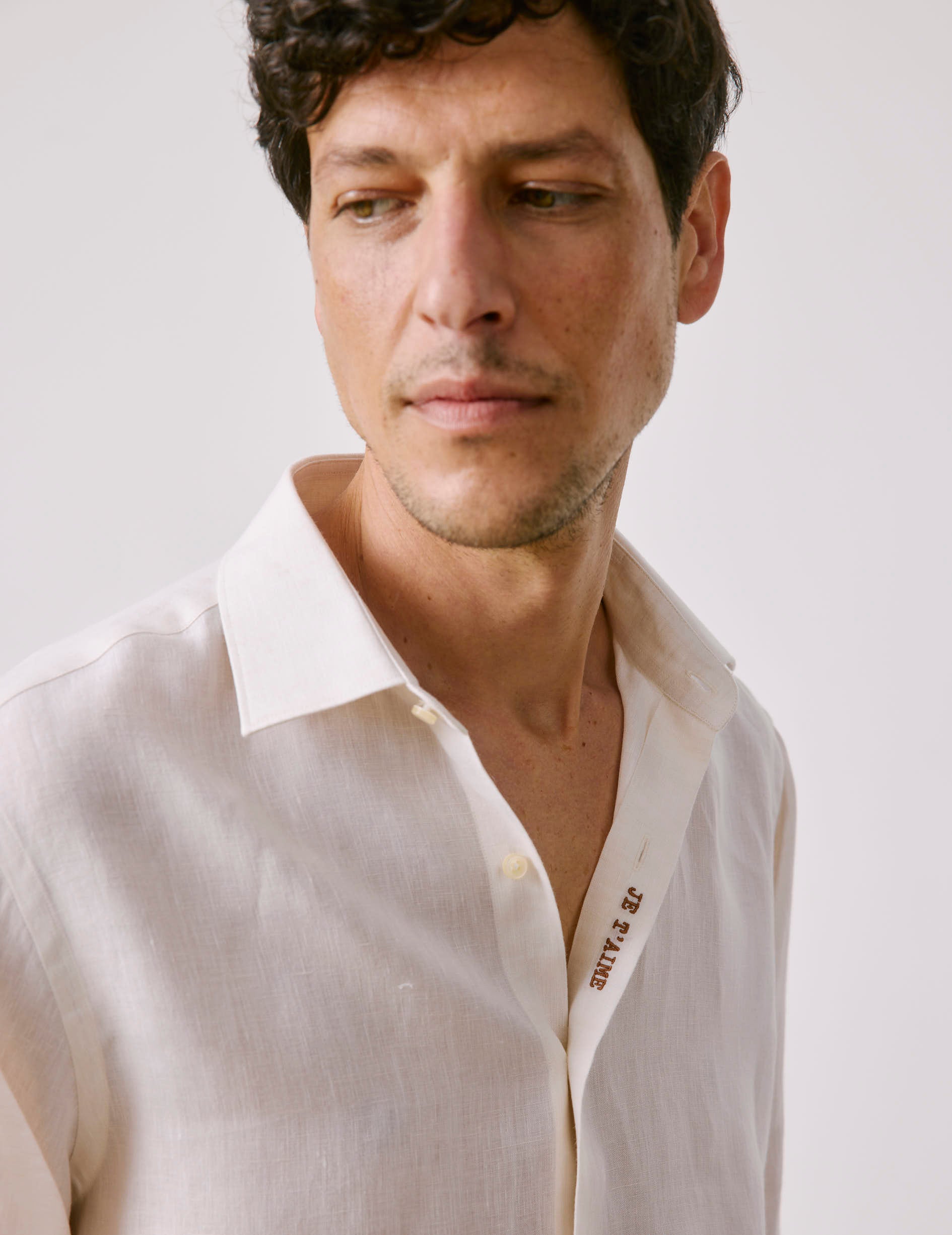 Unisex “Je t’aime” shirt in ecru linen - Lin - Figaret Collar