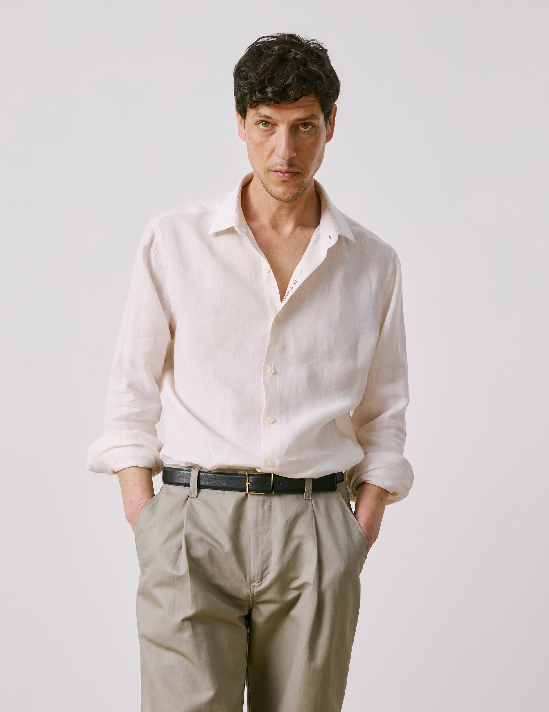 Unisex “Je t’aime” shirt in ecru linen - Lin - Figaret Collar