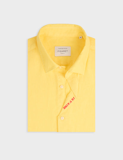 Unisex linen yellow "Je t'aime" shirt