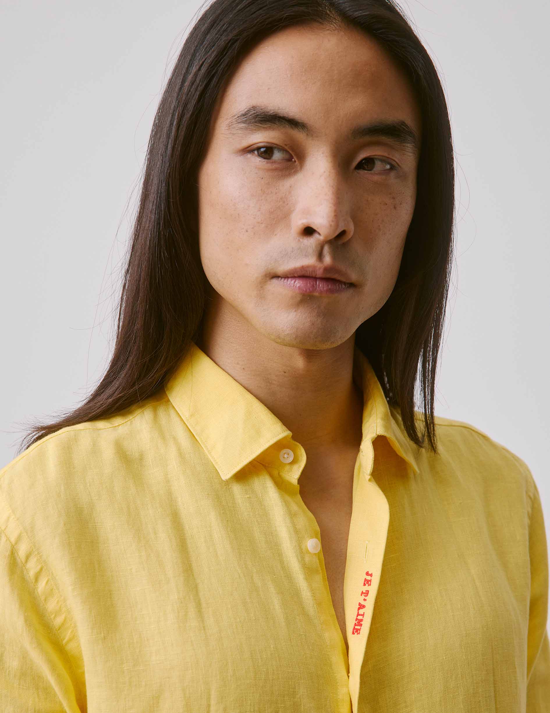 Chemise mixte "Je t'aime" en lin jaune