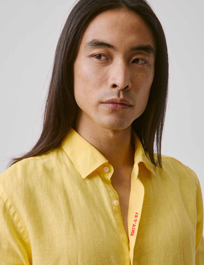 Unisex linen yellow "Je t'aime" shirt