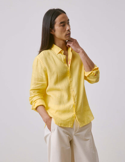 Unisex linen yellow "Je t'aime" shirt