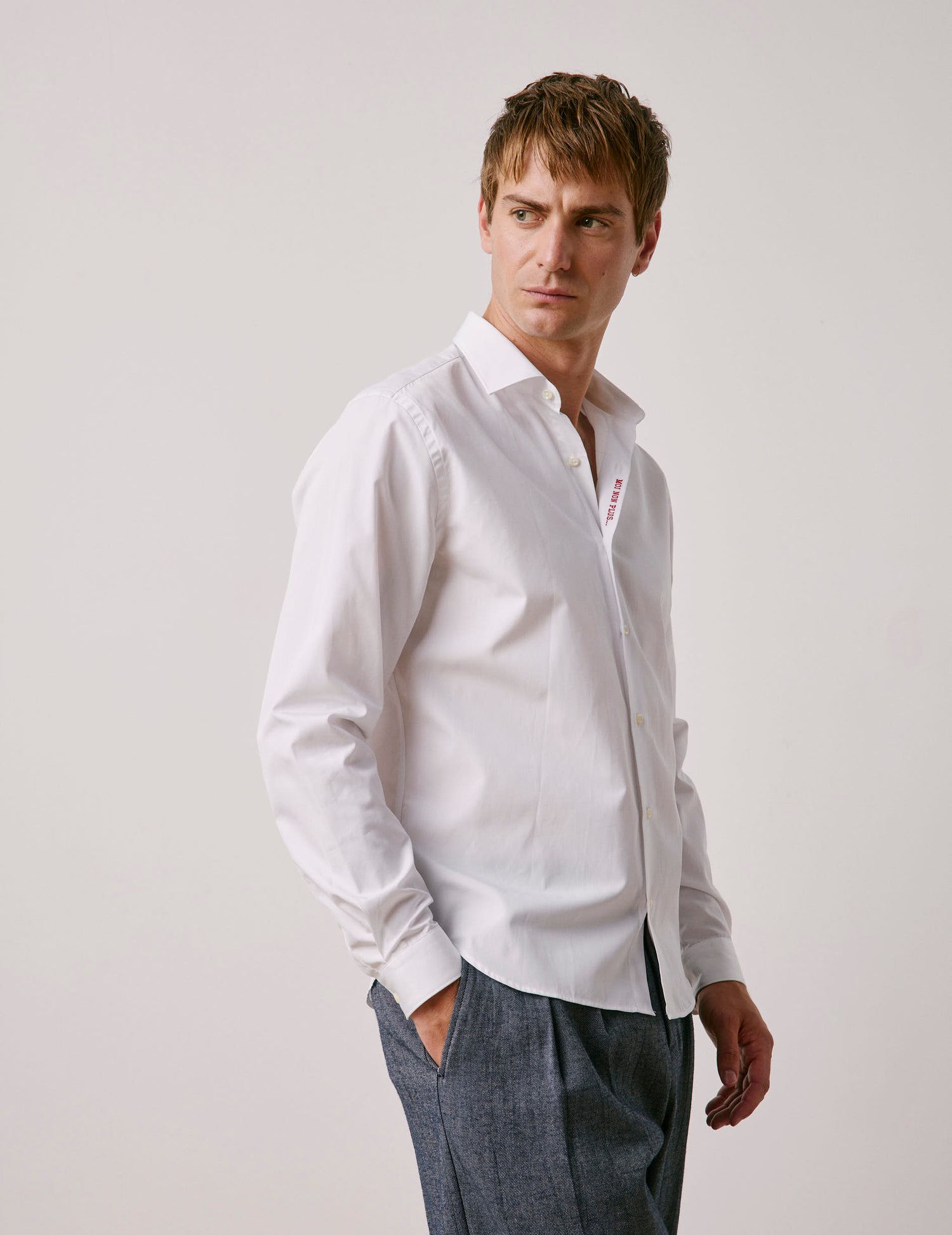Unisex White Moi non plus shirt - Poplin - Figaret Collar#3