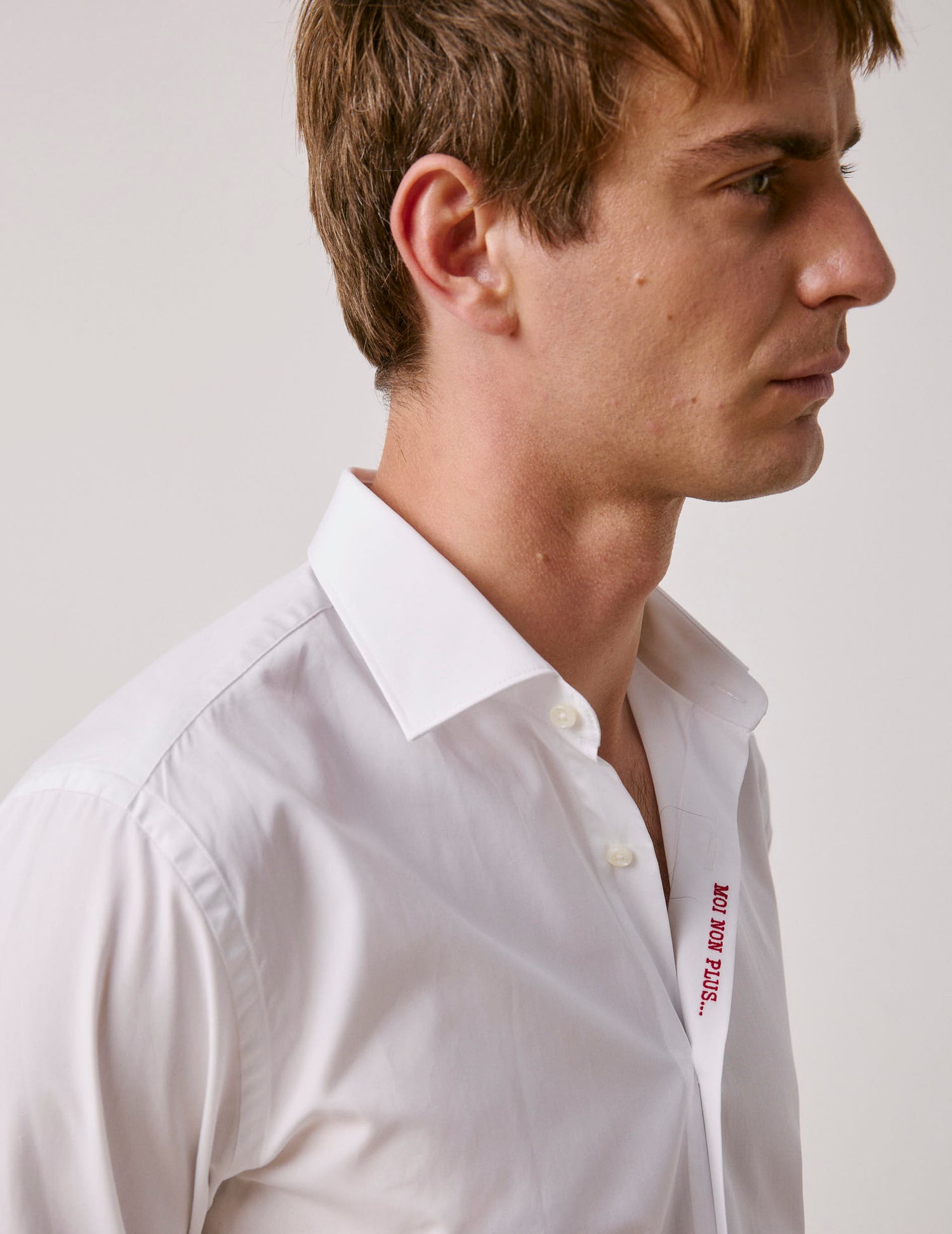 Unisex White Moi non plus shirt - Poplin - Figaret Collar#7