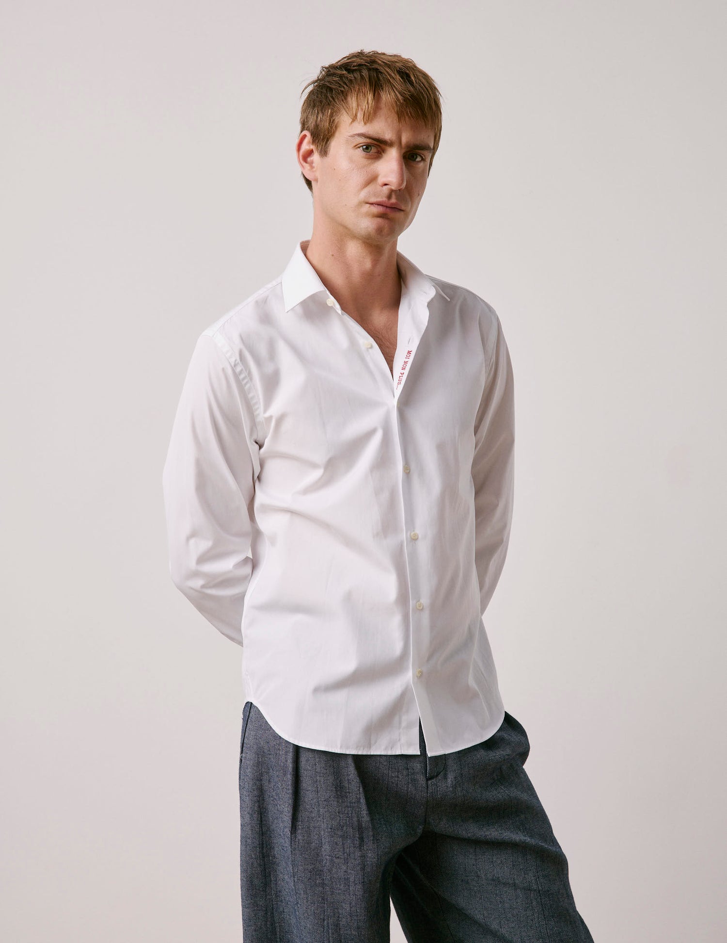 Unisex White Moi non plus shirt - Poplin - Figaret Collar#5
