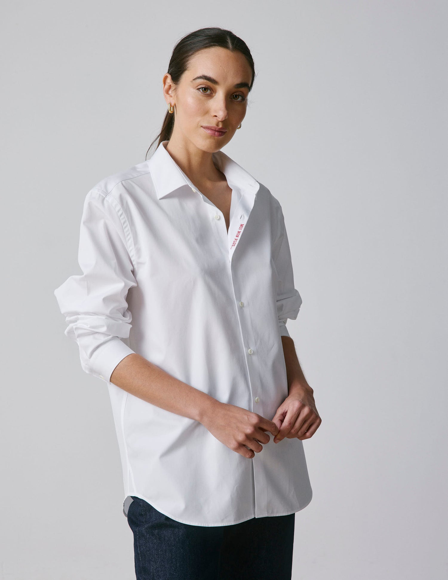 Unisex White Moi non plus shirt - Poplin - Figaret Collar#6