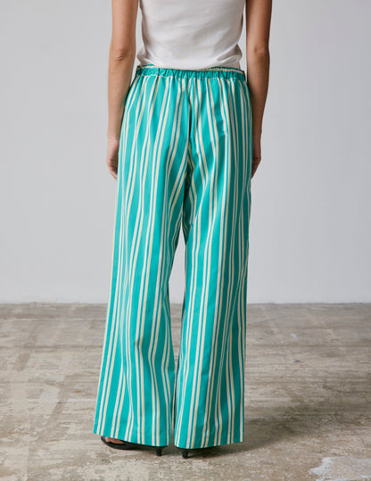 Pantalon Laeticia en popeline rayée verte