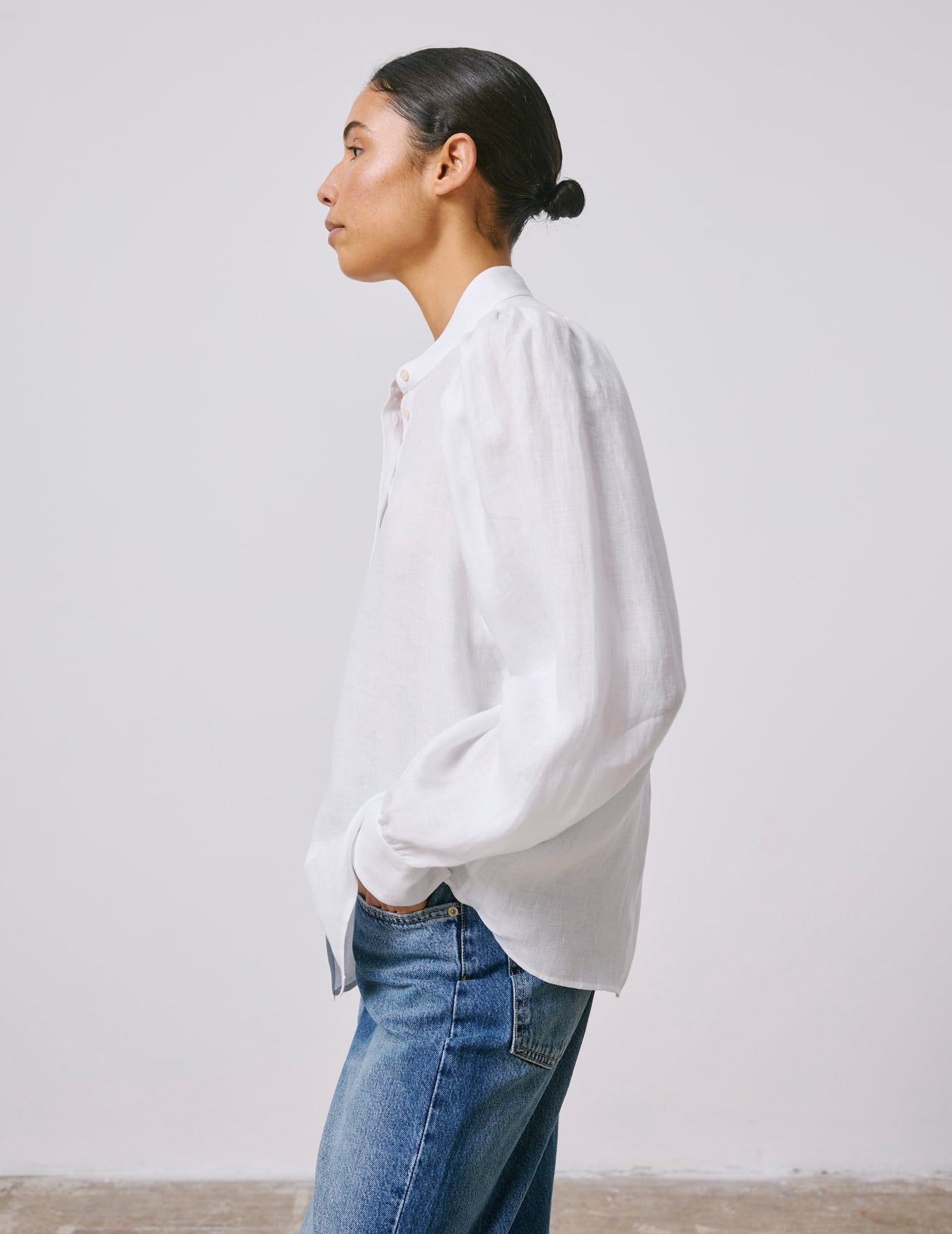 Lanaée white linen shirt - Linen - Officier Collar#3