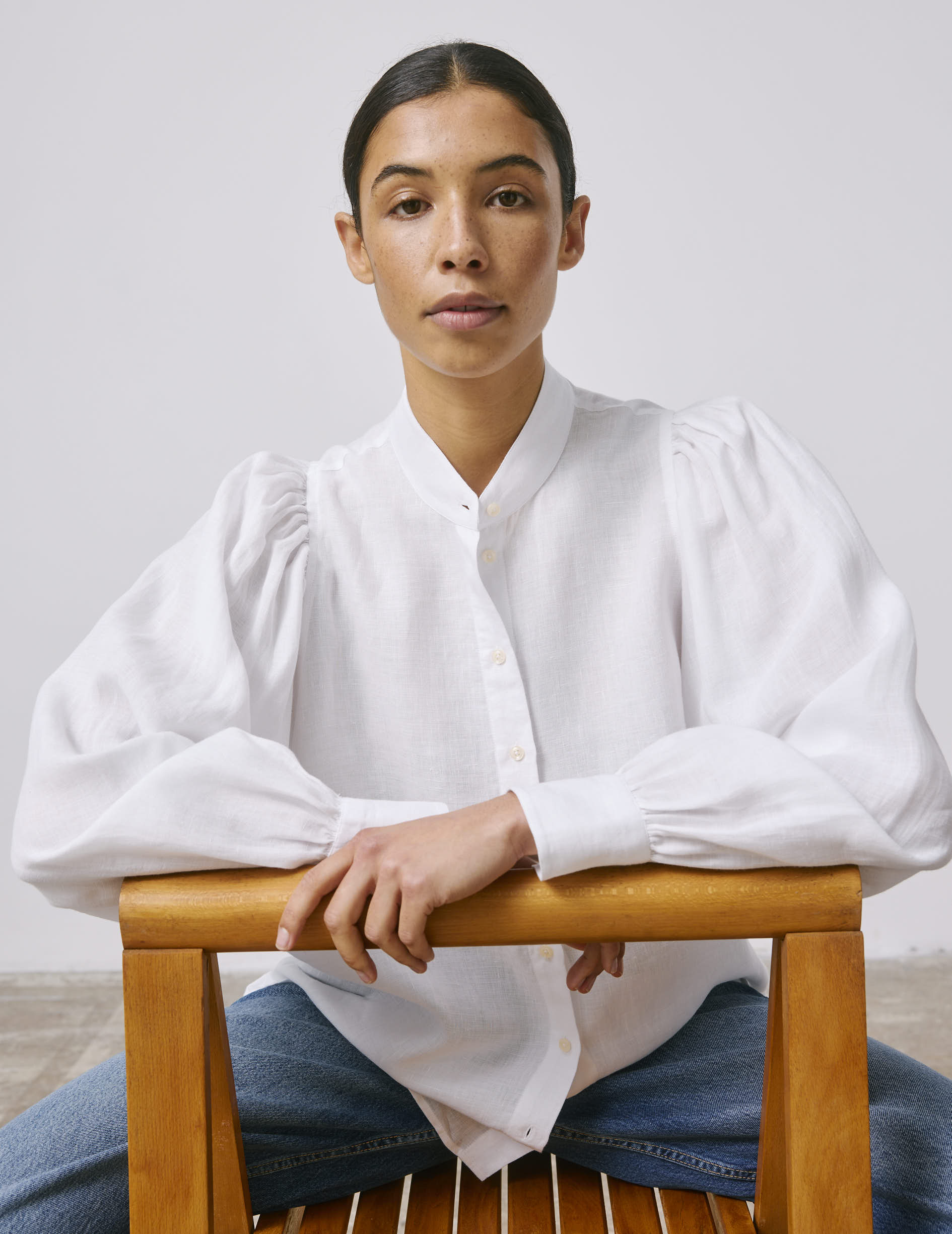 Chemise Lanaée en lin blanc - Lin - Col Officier