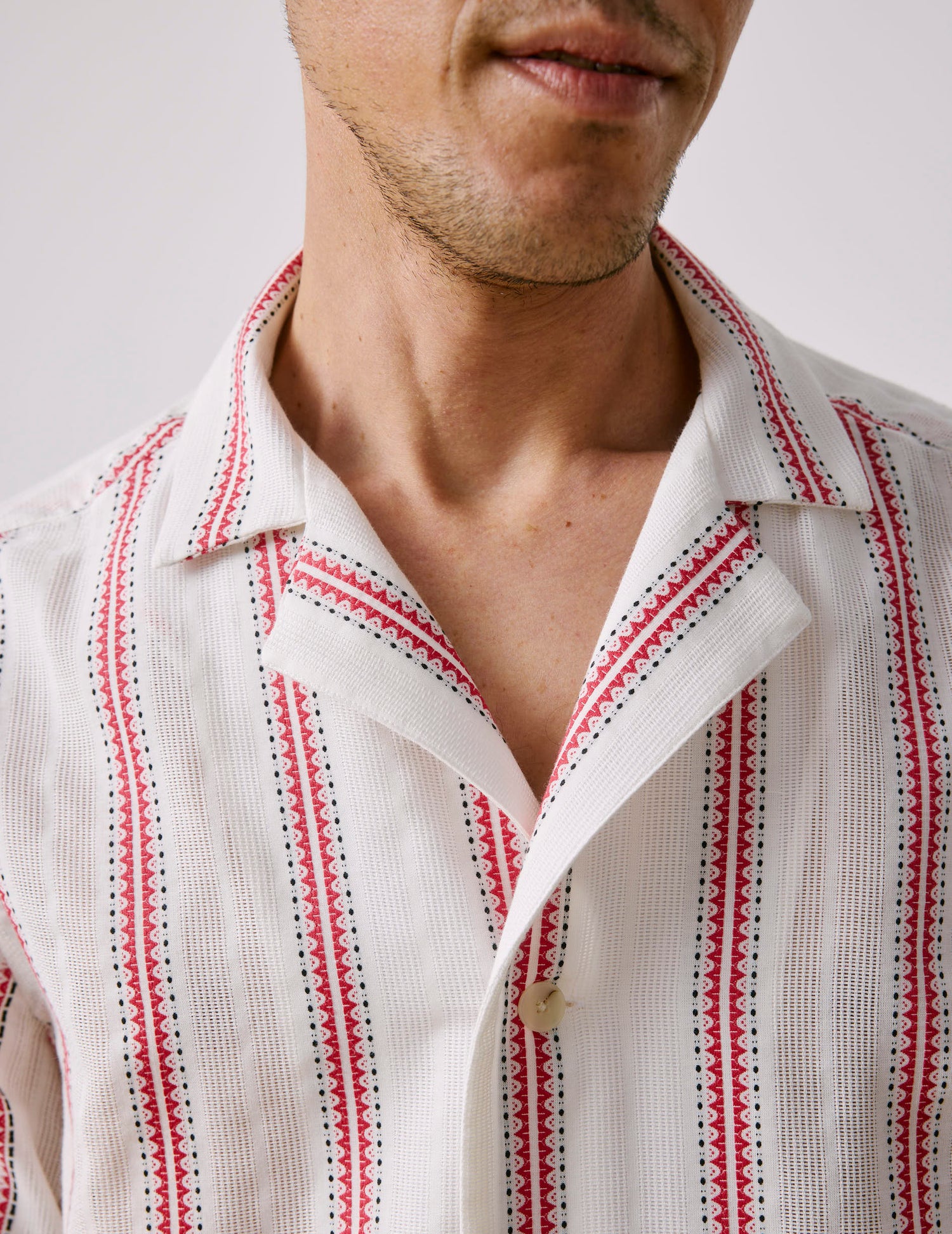 Chemise Leandre manches courtes rayée bordeaux - Voile de coton - Col Pyjama#5