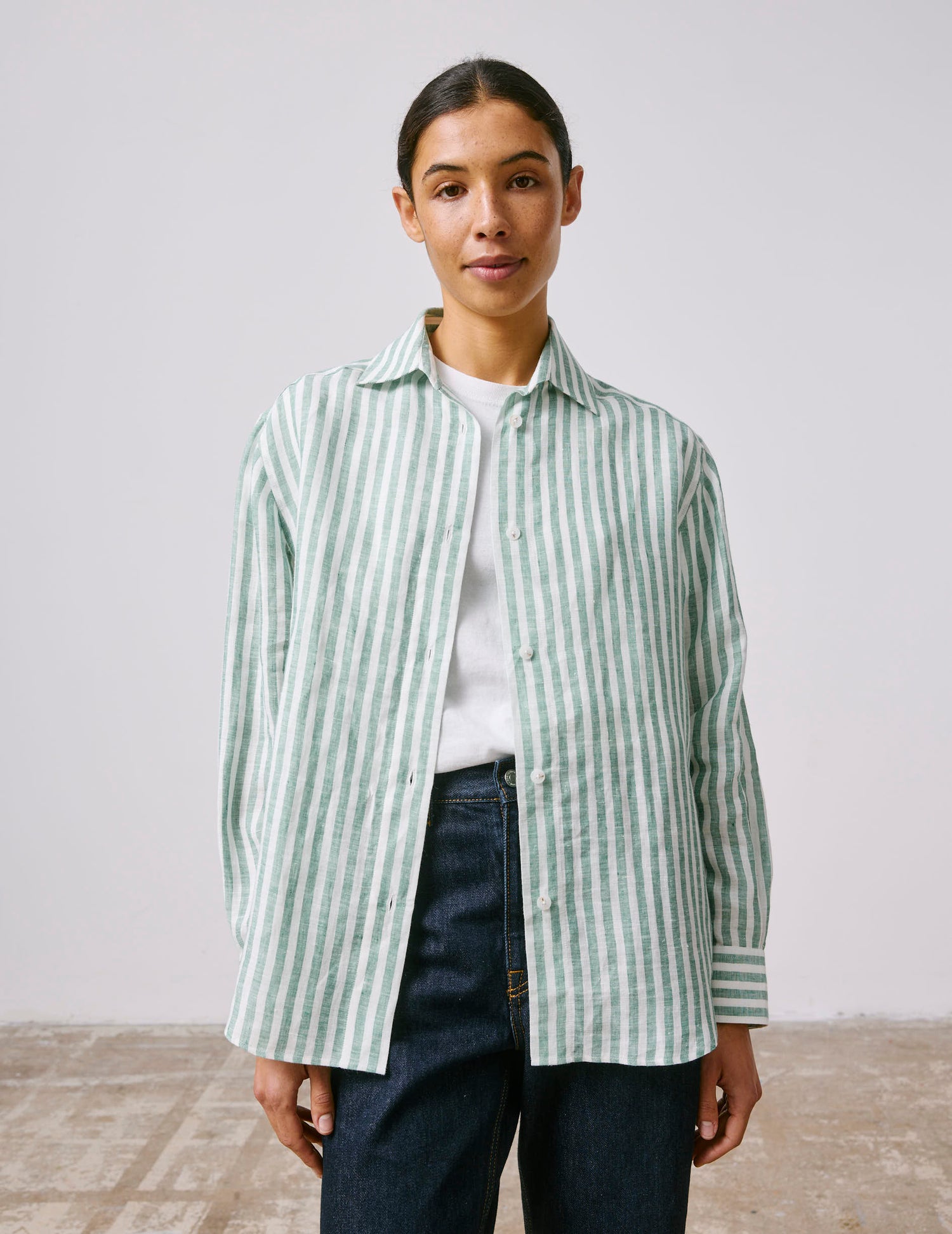 Chemise Léanna en lin rayé vert - Lin - Col Chemise