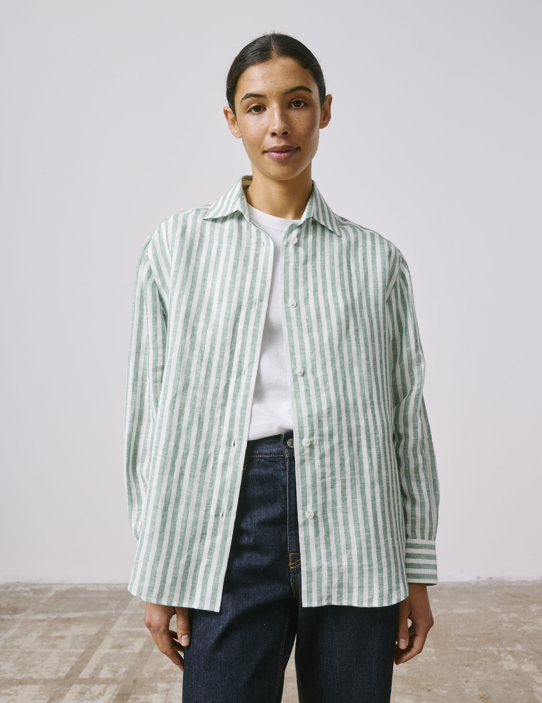 Chemise Léanna en lin rayé vert