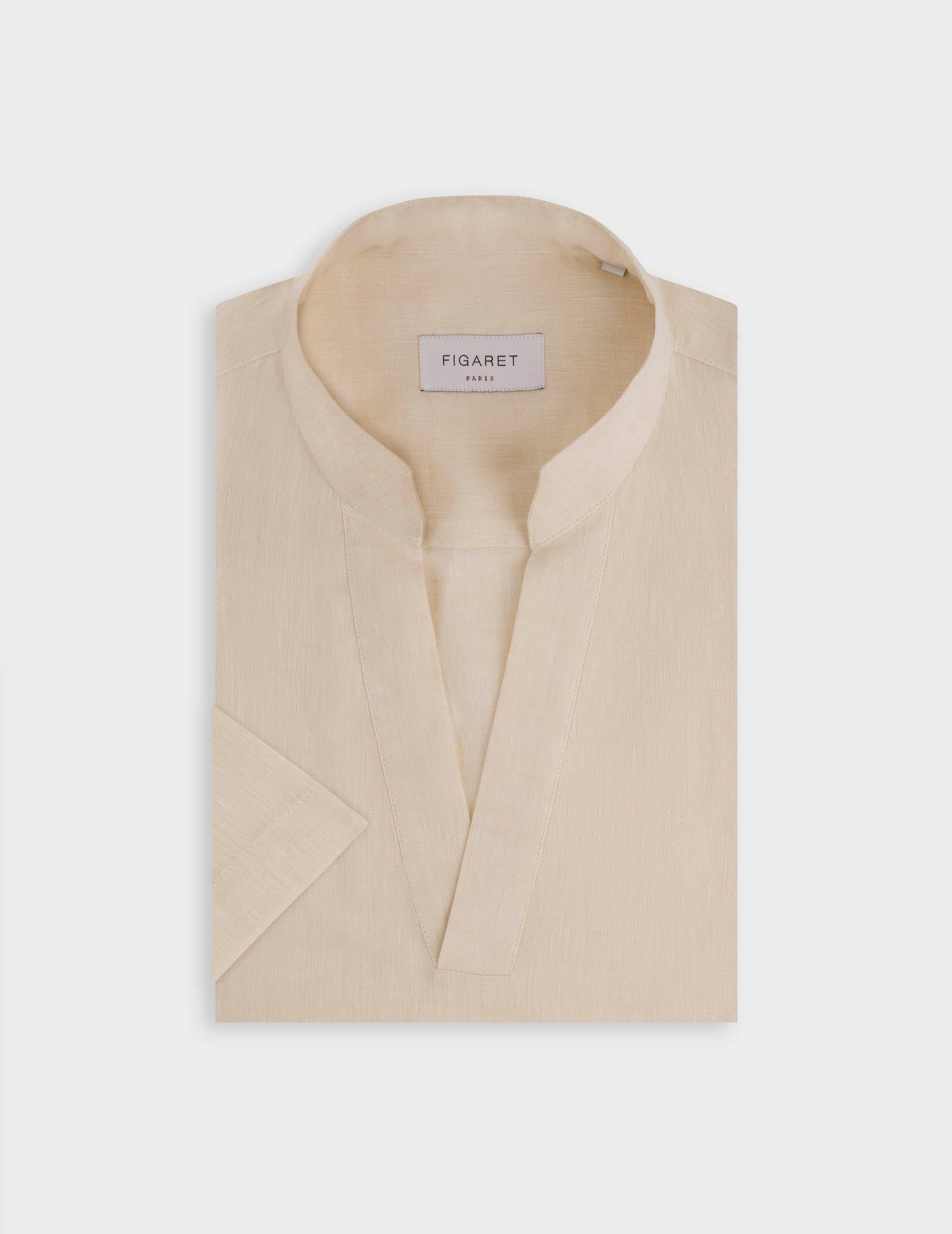Chemise Leon manches courtes en lin écru - Lin - Col Tunisien
