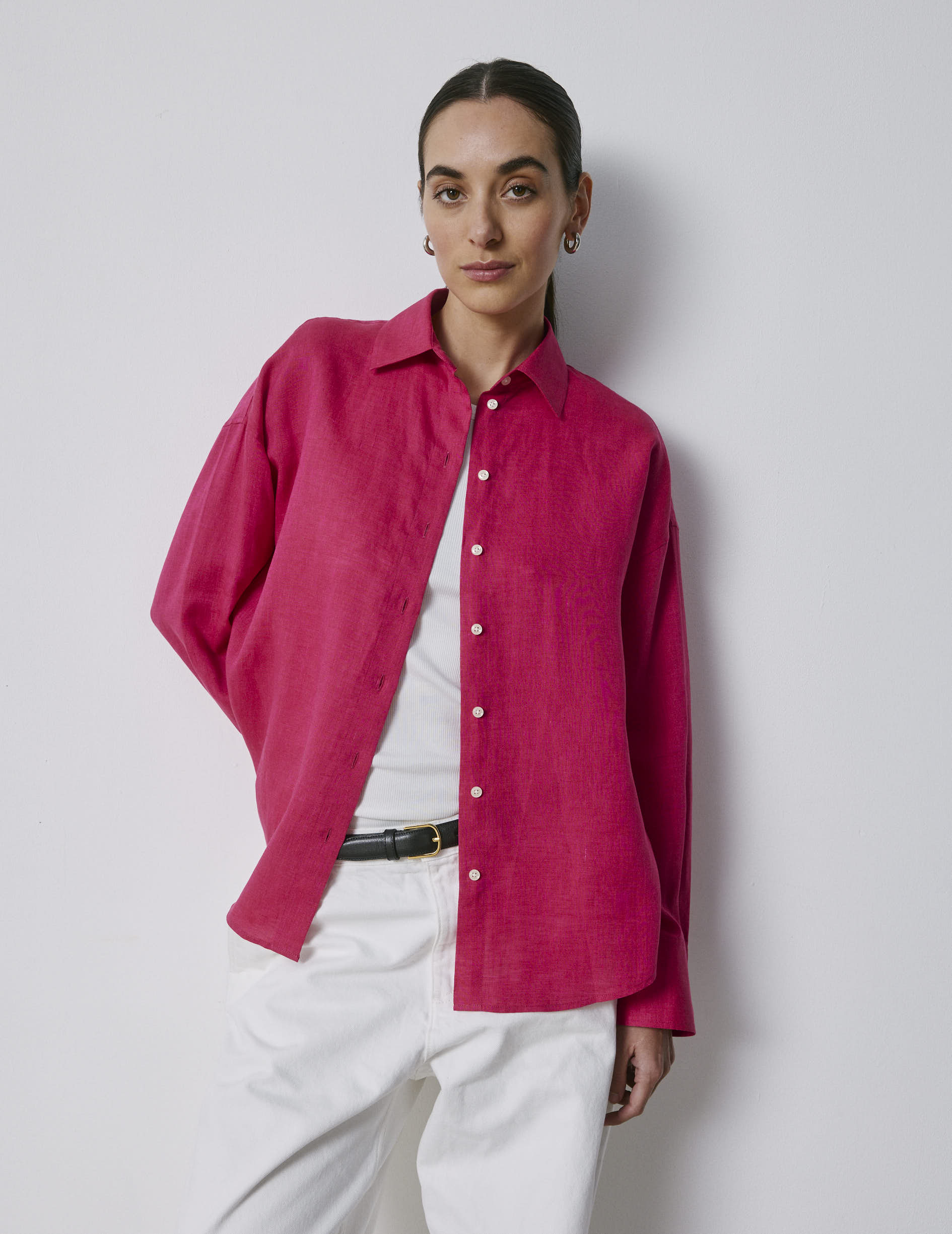  Fuchsia linen oversized Lizandra shirt - Lin - Chemise Collar