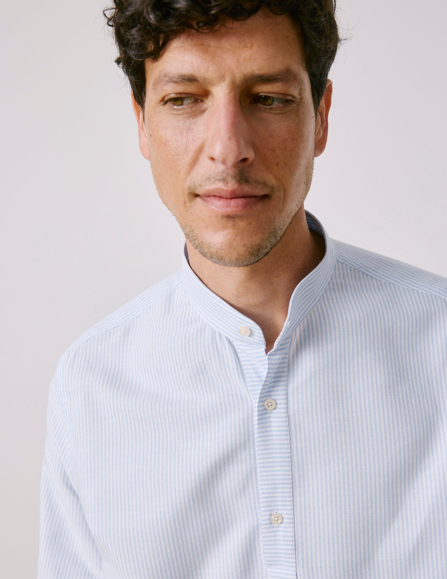 Chemise popover Logan rayée bleu clair - Oxford - Col Officier#3