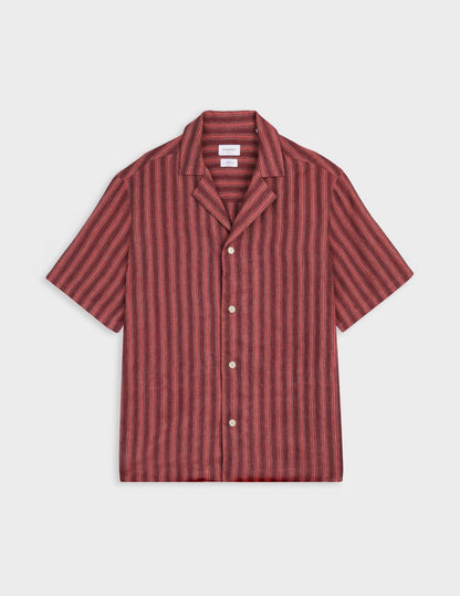 Chemise Lois manches courtes en lin rayé bordeaux
