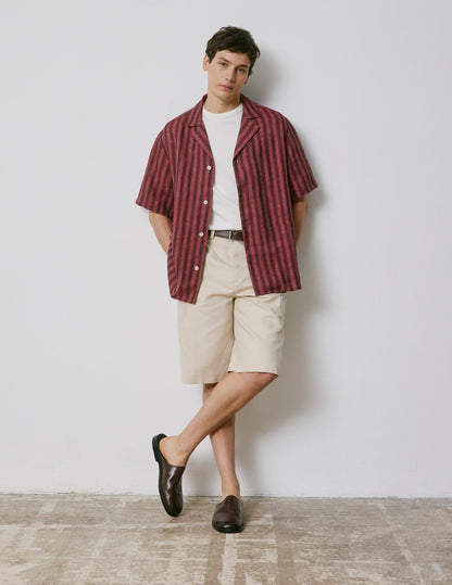 Chemise Lois manches courtes en lin rayé bordeaux