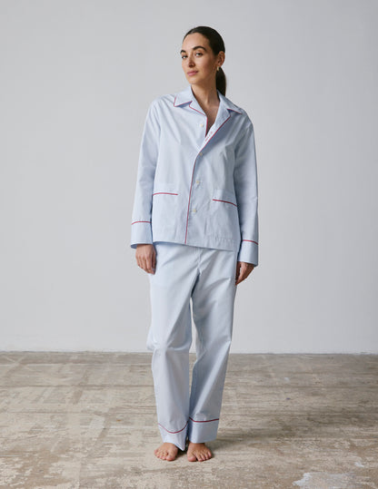 Louise pajamas in blue poplin embroidered with "Je t'aime"