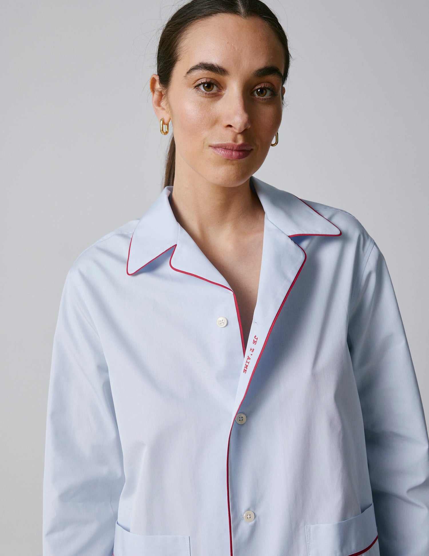 Pyjama Louise en popeline bleue brodé "Je t'aime"