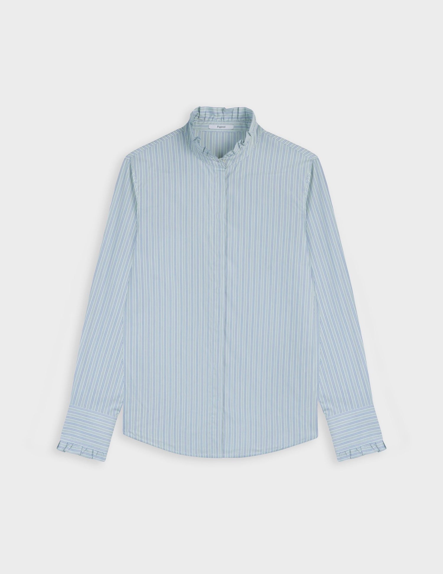 Chemise Louison gorge cachée rayée verte - Popeline - Col Victorien#5