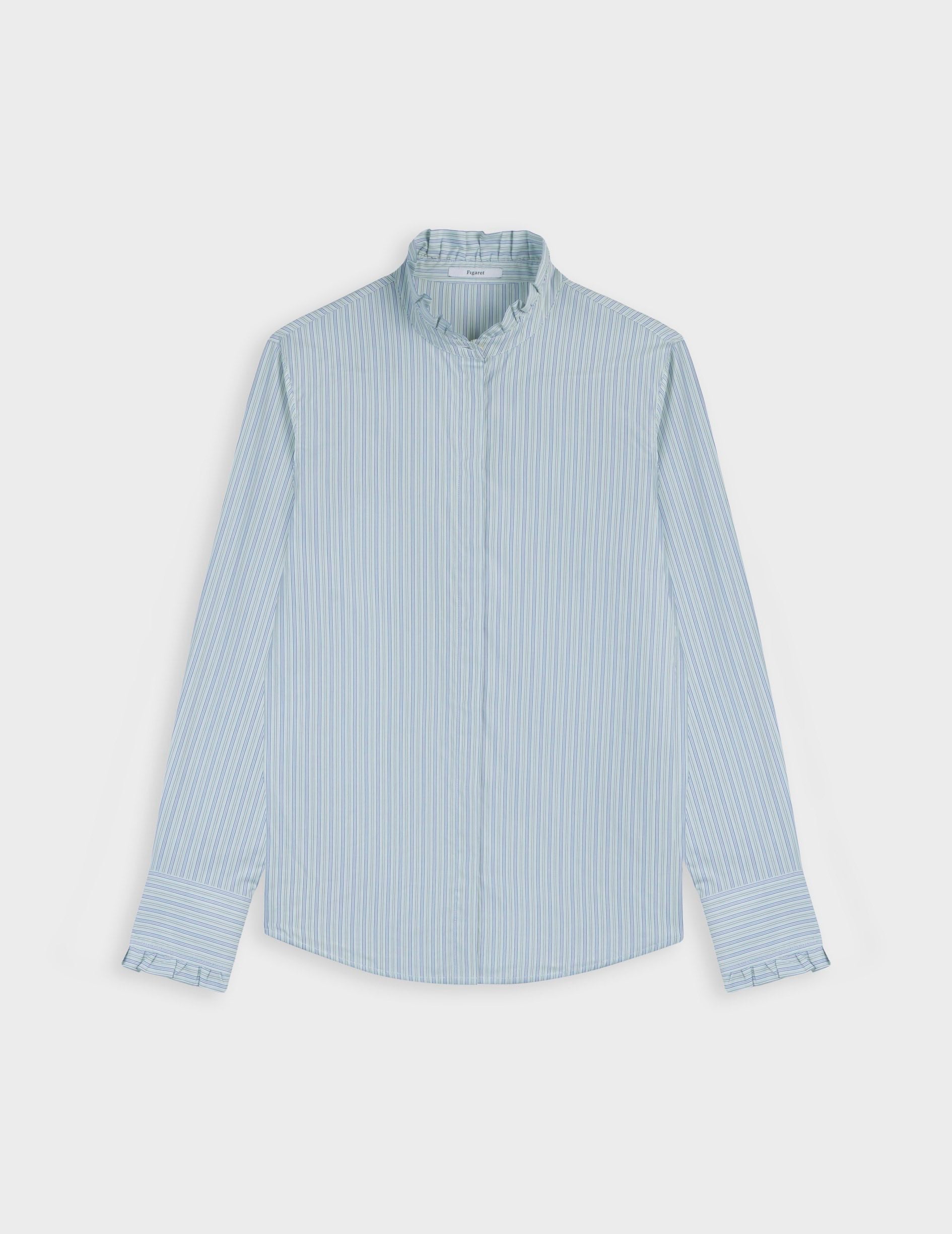 Chemise Louison gorge cachée rayée verte - Popeline - Col Victorien