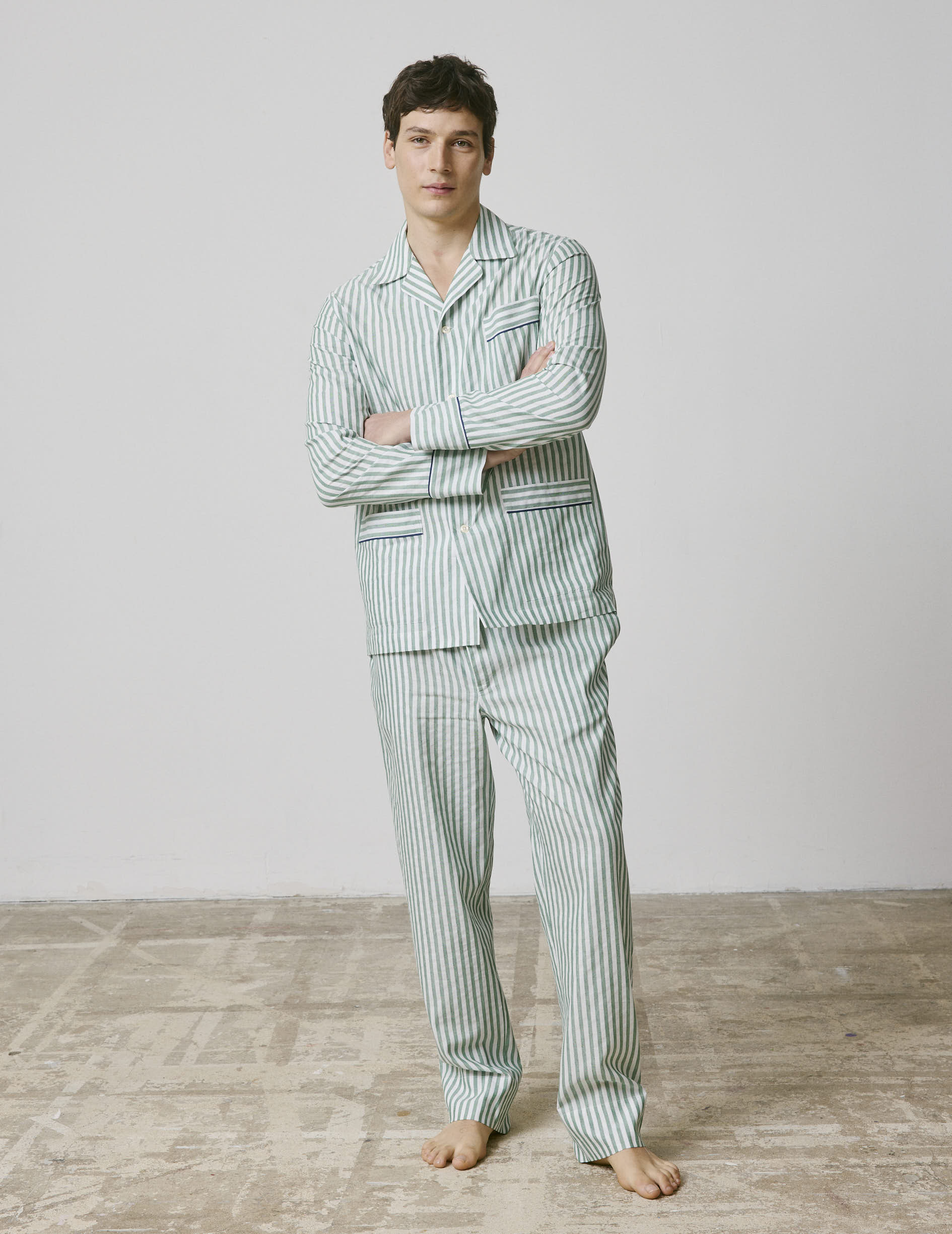 Pyjama Louis en coton et lin rayé vert