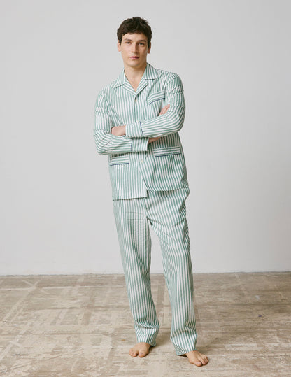 Pyjama Louis en coton et lin rayé vert