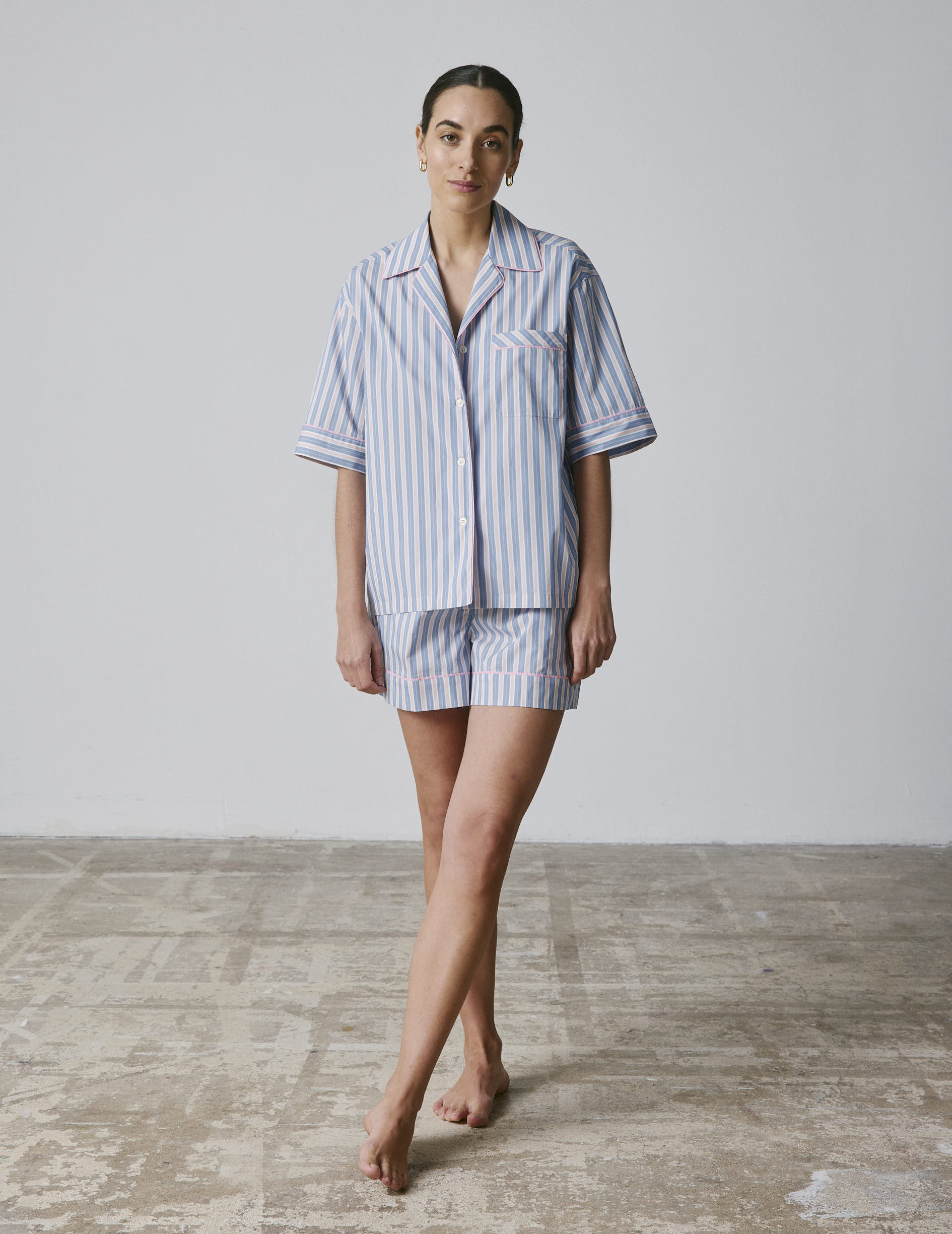 Pyjama Louisy en coton rayé rose