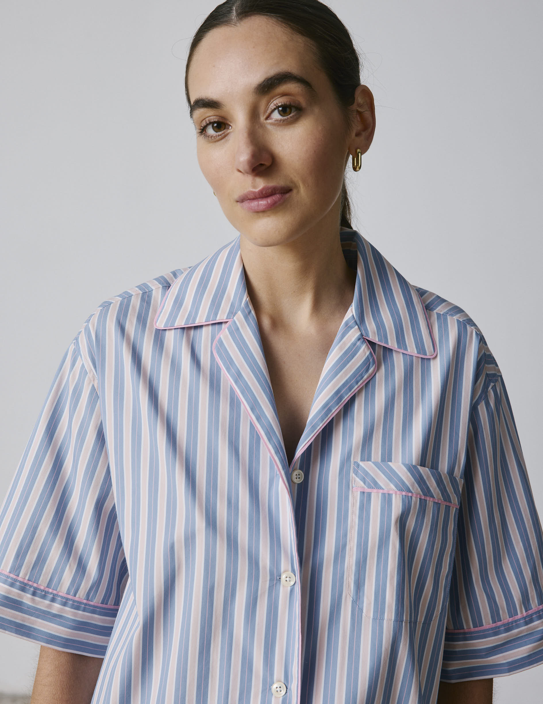 Pyjama Louisy en coton rayé rose