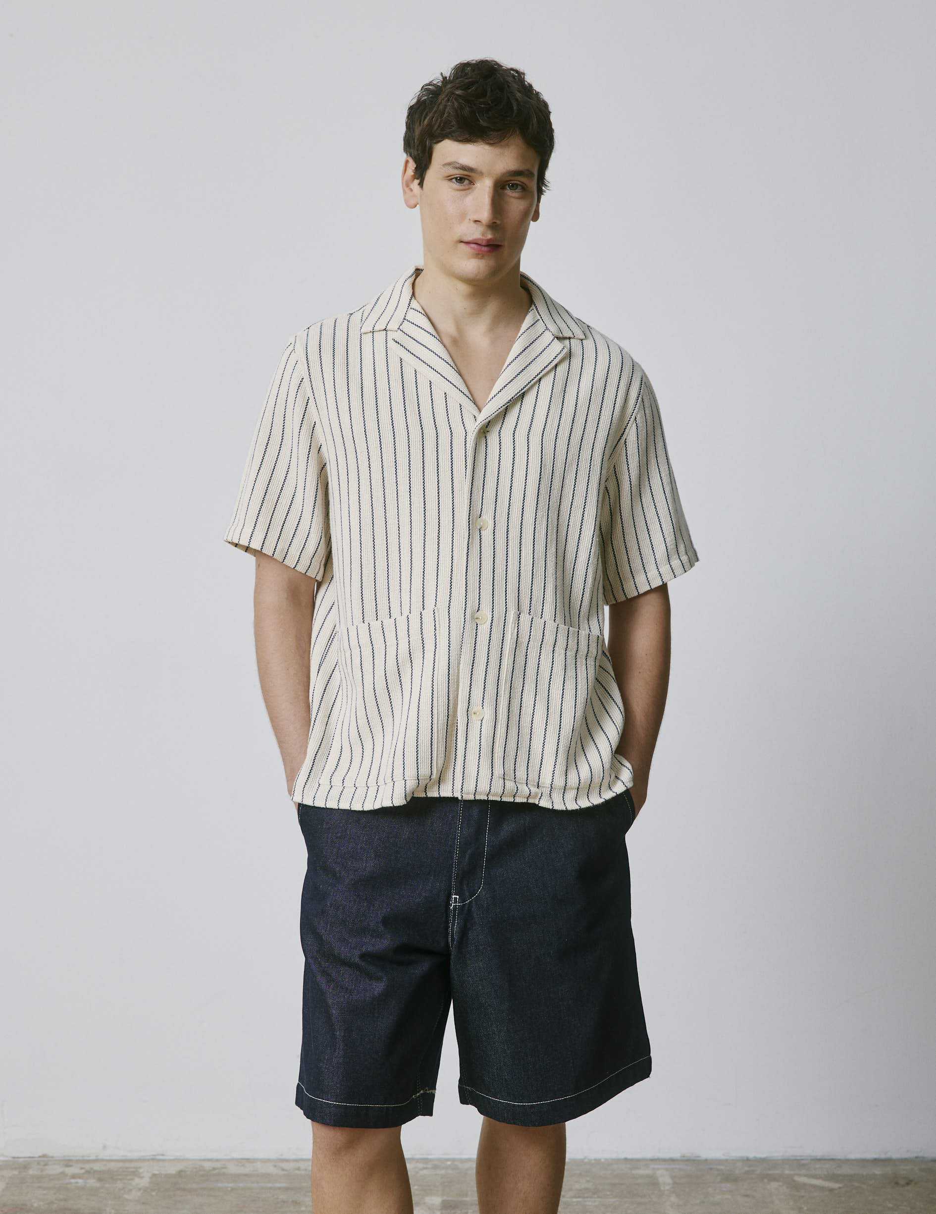 Chemise Luz écrue rayée - Ajouré - Col Pyjama