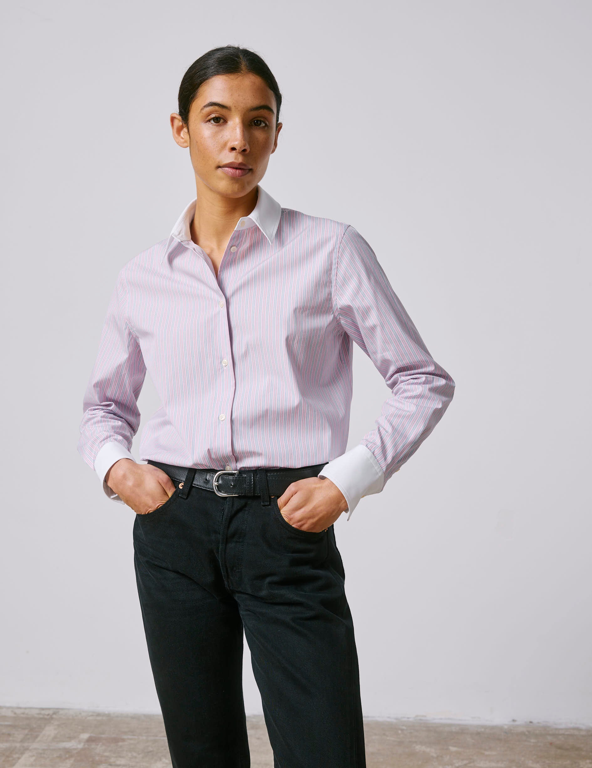 Striped pink Marion shirt - Poplin - Shirt Collar