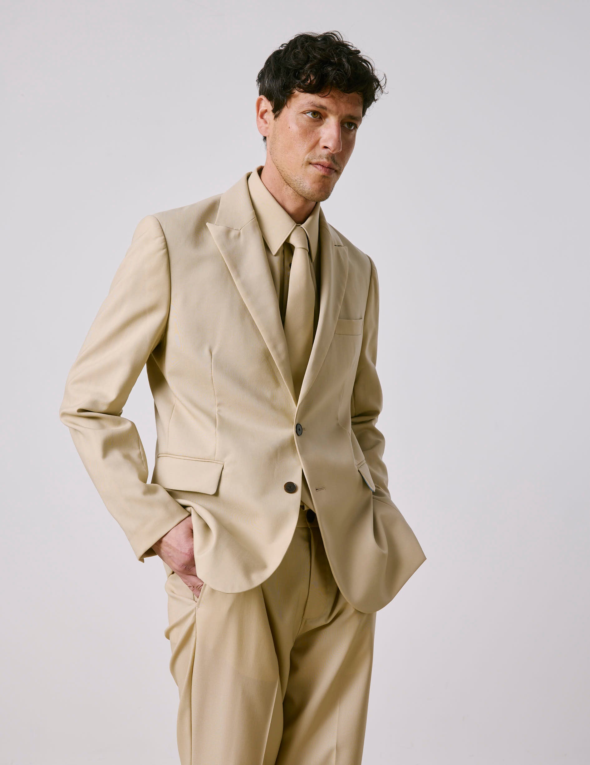 Marlon suit jacket in beige virgin wool
