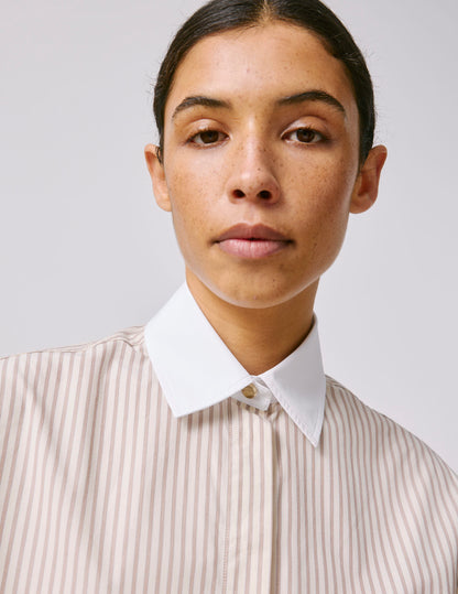 Chemise Mathéa gorge cachée rayée beige