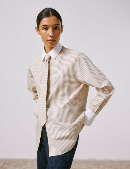 Chemise Mathéa gorge cachée rayée beige