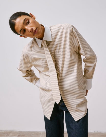 Chemise Mathéa gorge cachée rayée beige