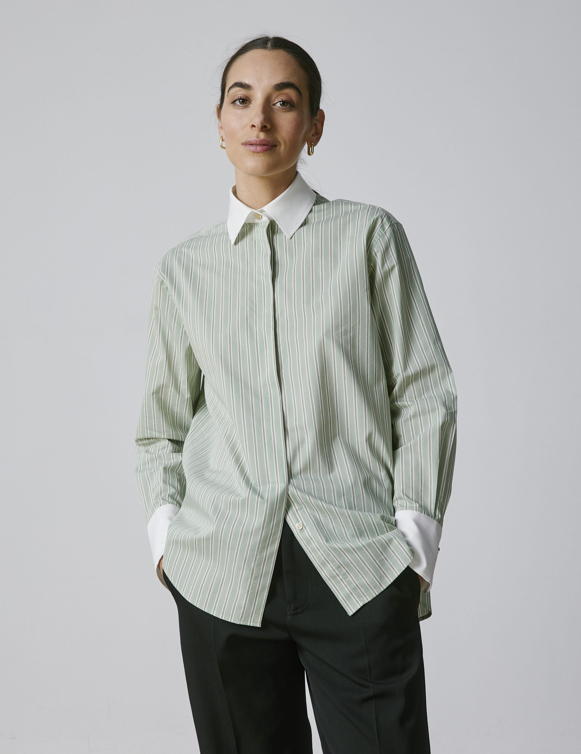 Chemise Mathéa gorge cachée rayée sauge
