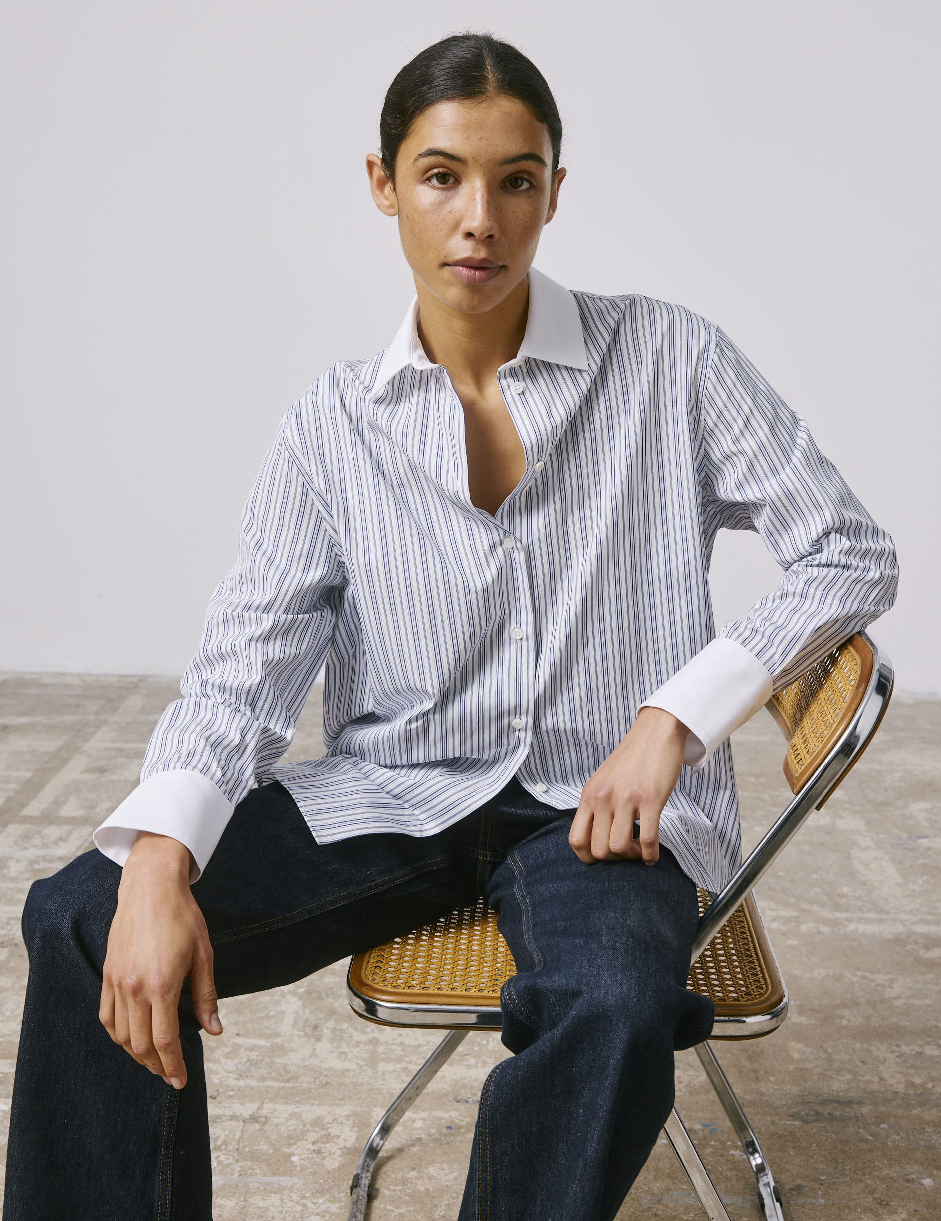 Mathilde navy striped oversized shirt